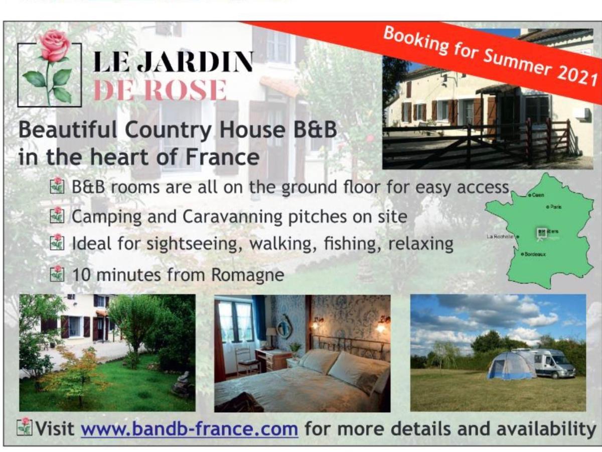 Le Jardin De Rose 24 Feuillebert Romagne 86700 Bed & Breakfast Exterior photo